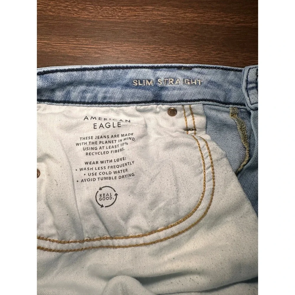 American Eagle Airflex+‎ Slim Straight Light Wash Blue Jeans Mens 36x32